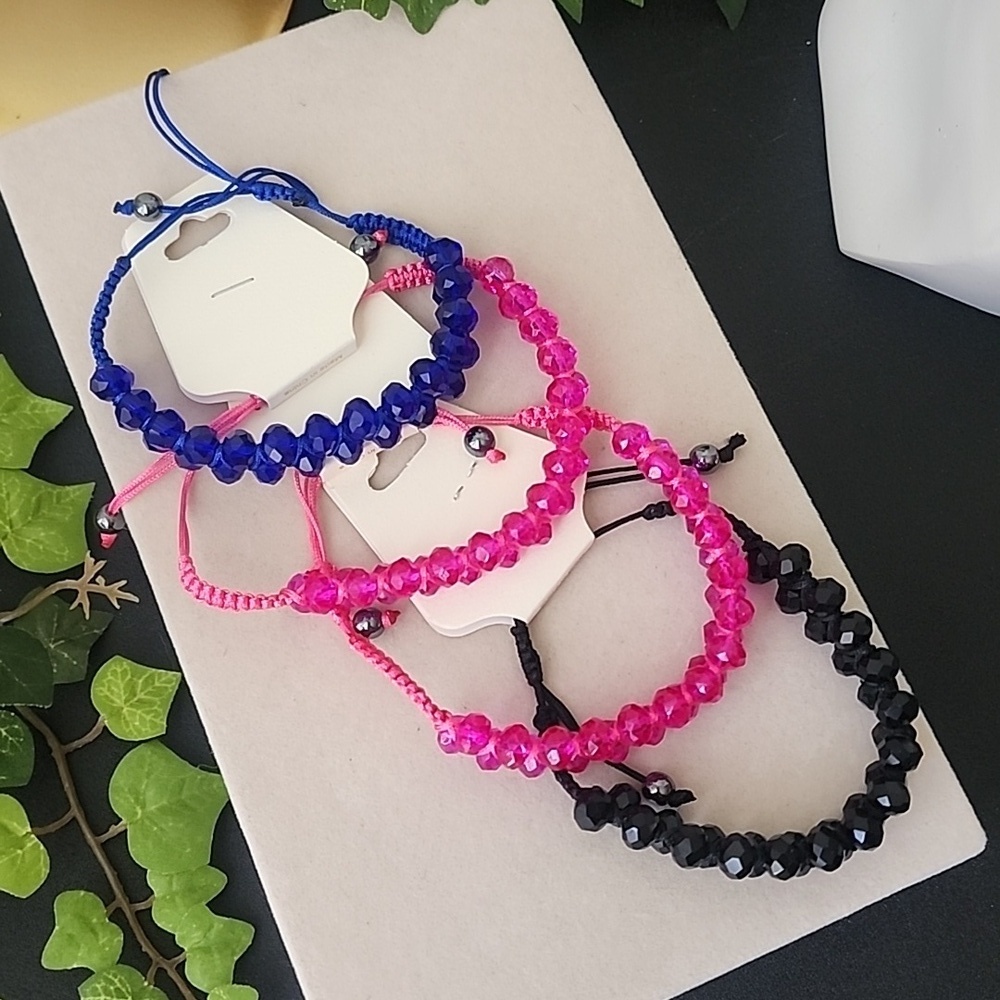 Glass Faceted Bead Satin Cord Pull Bracelet